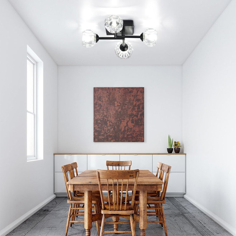Plafonnier semi-encastré avec lustre en cristal Sputnik 4 lumières avec ampoule G9 compatible avec la cuisine, la chambre à coucher, le salon et le couloir