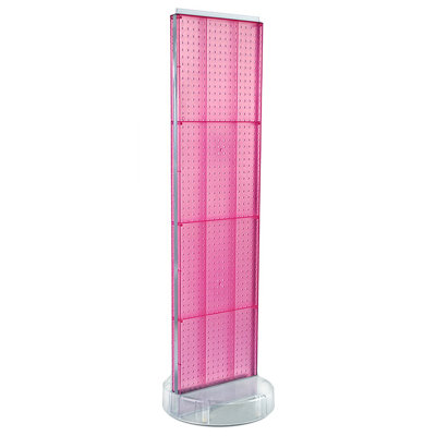 Présentoir de plancher en carton perforé à deux côtés sur une base de studio ronde et pivotante: support à roulettes. Taille du panneau: l 16 po x H 60 po