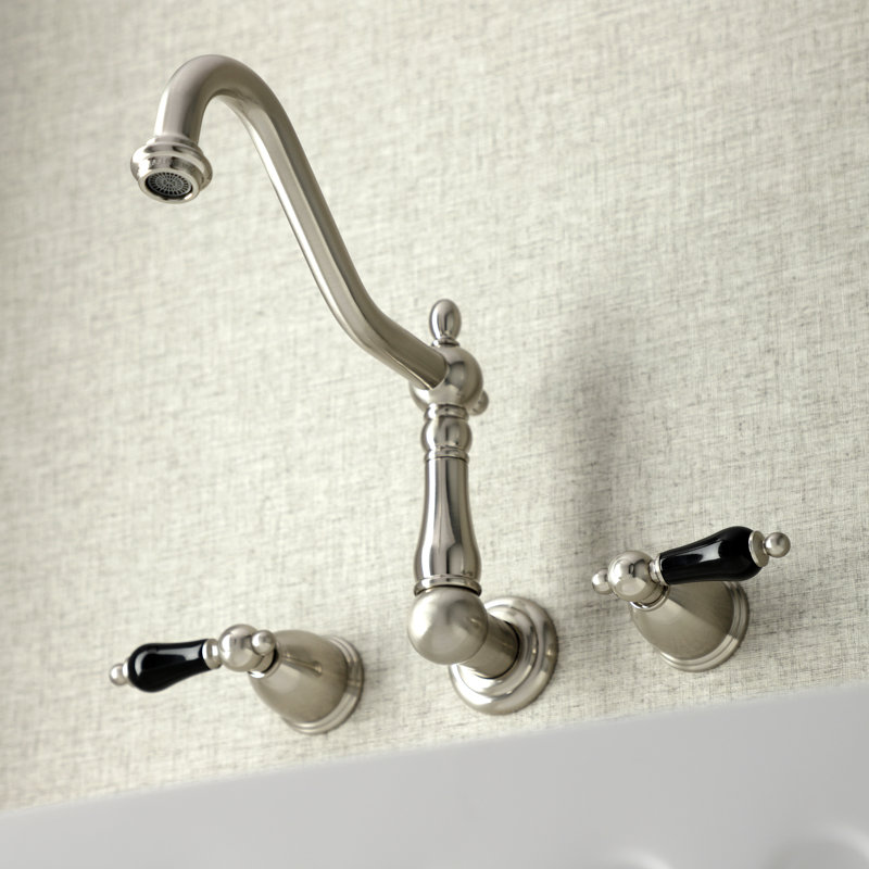 Kingston Brass Duchess Double-Handle 3-Hole Wall-Mount Kitchen Faucet, Brushed Nickel