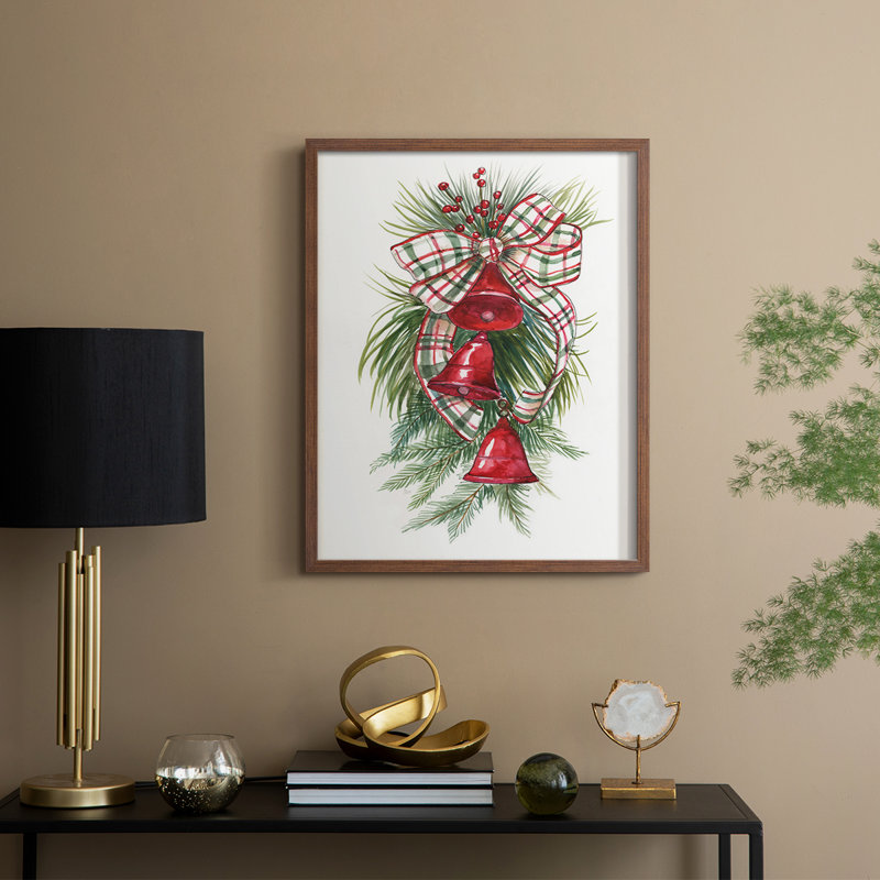 «Holiday Bells», reproduction encadrée - bois massif, Noyer, H 21 po x l 17 po