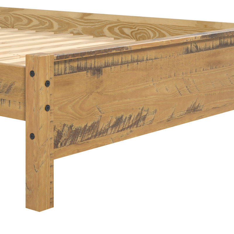 Hibir Farmhouse Solid Wood Panel Bed With Chunky, Sturdy Posts - Rustic Style, Queen, Oak Driftwood