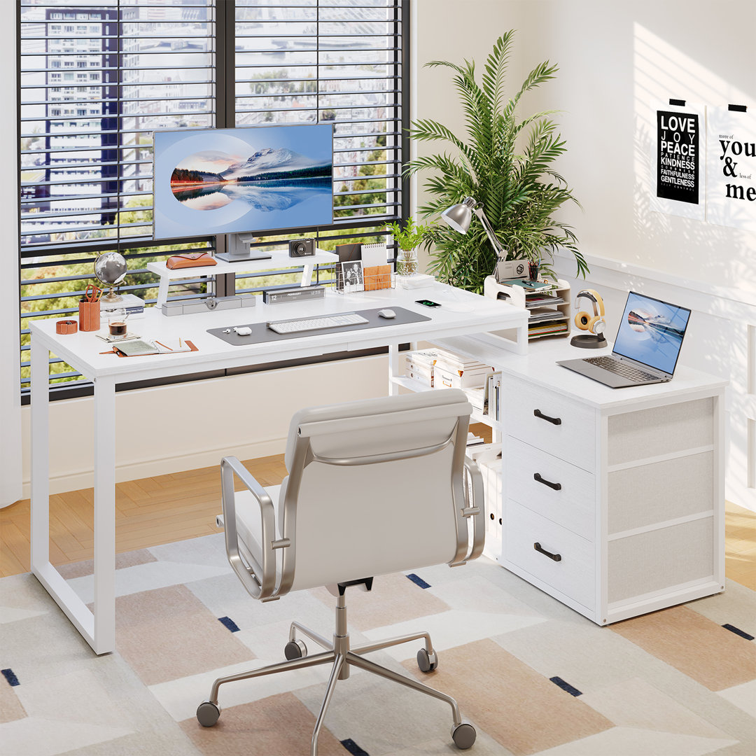 L-Shaped Metal Base Computer Desk