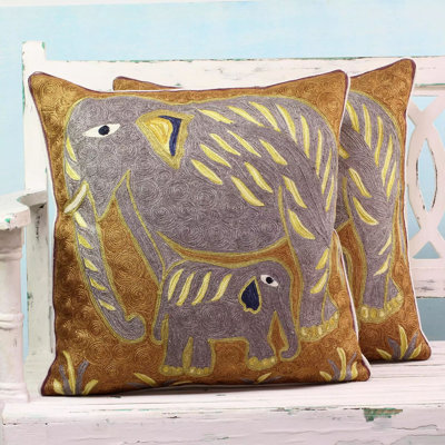 Indian Elephants Cotton Pillow Cover