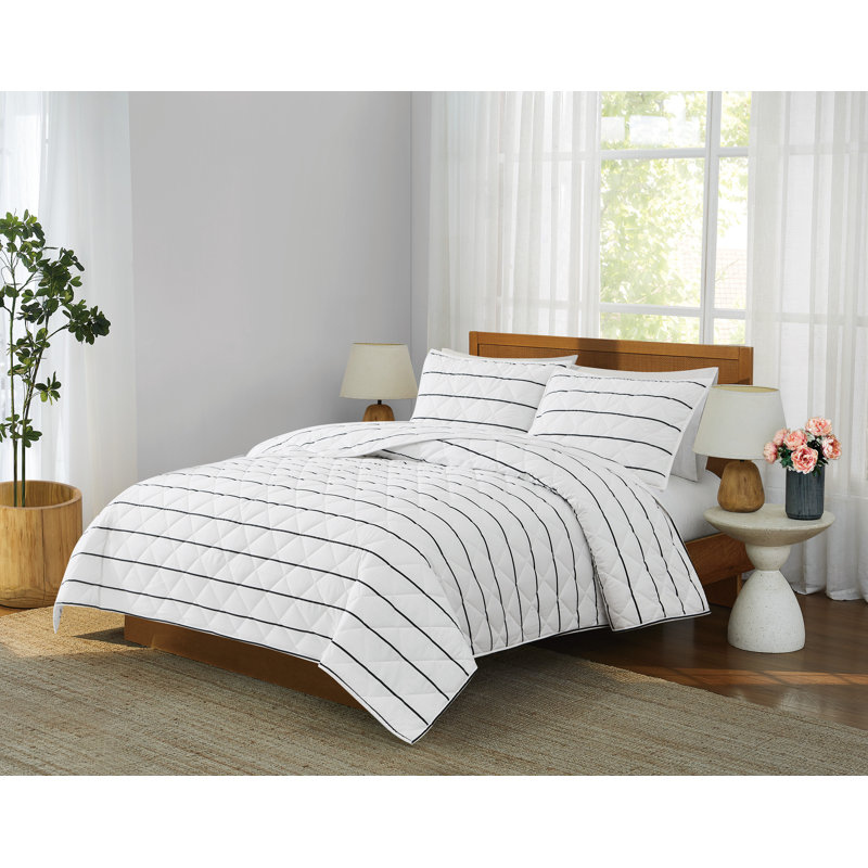 Ensemble de courtepointe Brooklyn Loom Hayward, Blanc/Noir, Courtepointe pour lit simple + 1 taie décorative 