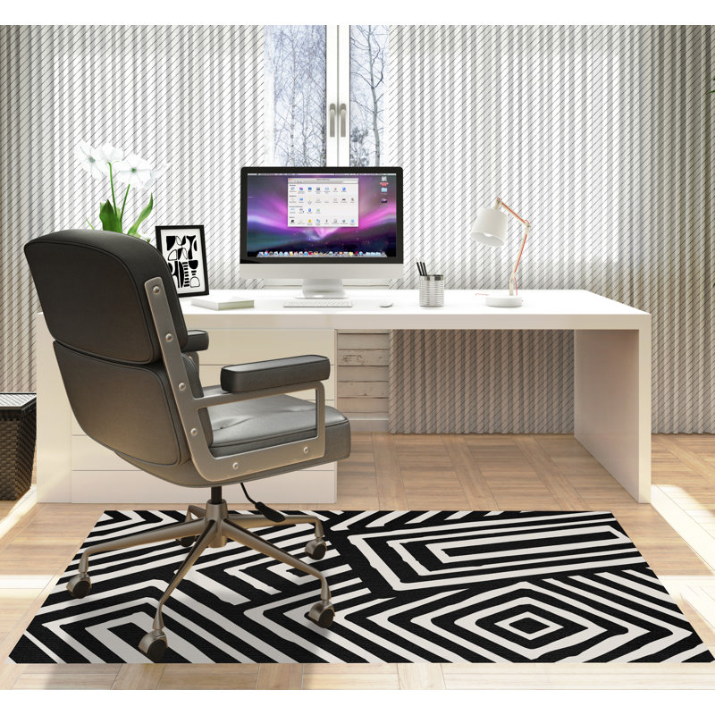 Tapis de chaise rectangulaire Bilo, H 48 po x l 72 po, Noir / Beige