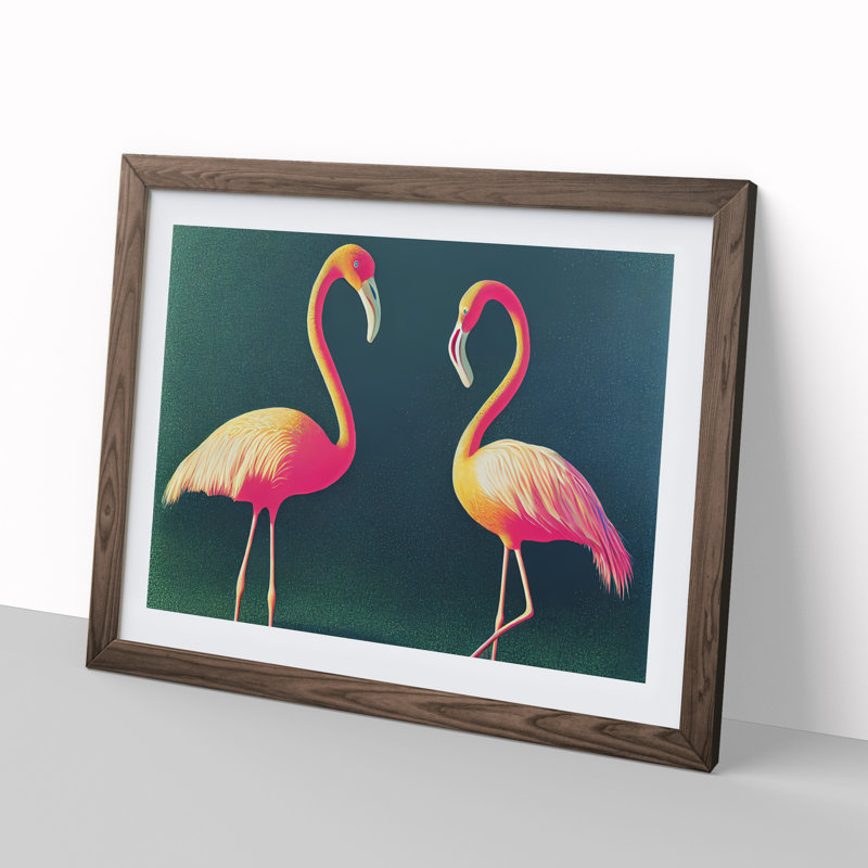 Splendorous Flamingos - Framed Print, 34cm H x 46cm W x 2cm D, Walnut