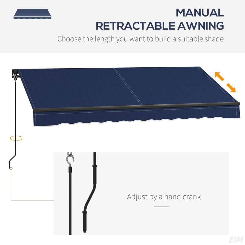 Retractable Awning, Patio Awnings, Sunshade Shelter W/ Manual Crank Handle, UV & Water-Resistant Fabric And Aluminum Frame For Deck, Balcony, Yard