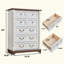 Commode 7 tiroirs pour chambre à coucher avec base en bois et bordure en bois, commode rustique en bois, commode de rangement pour chambre à coucher, salon