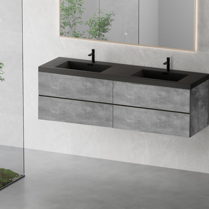 Meuble-lavabo de 72 po avec deux lavabos en quartz et quatre tiroirs à fermeture douce