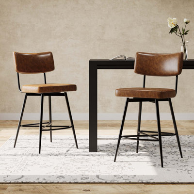 Ensemble de 2 tabourets de comptoir pivotants 26 po, 2 tabourets de comptoir avec structure en fer, coussin éponge, repose-pieds, convient à la cuisine / chambre à coucher / salle à manger