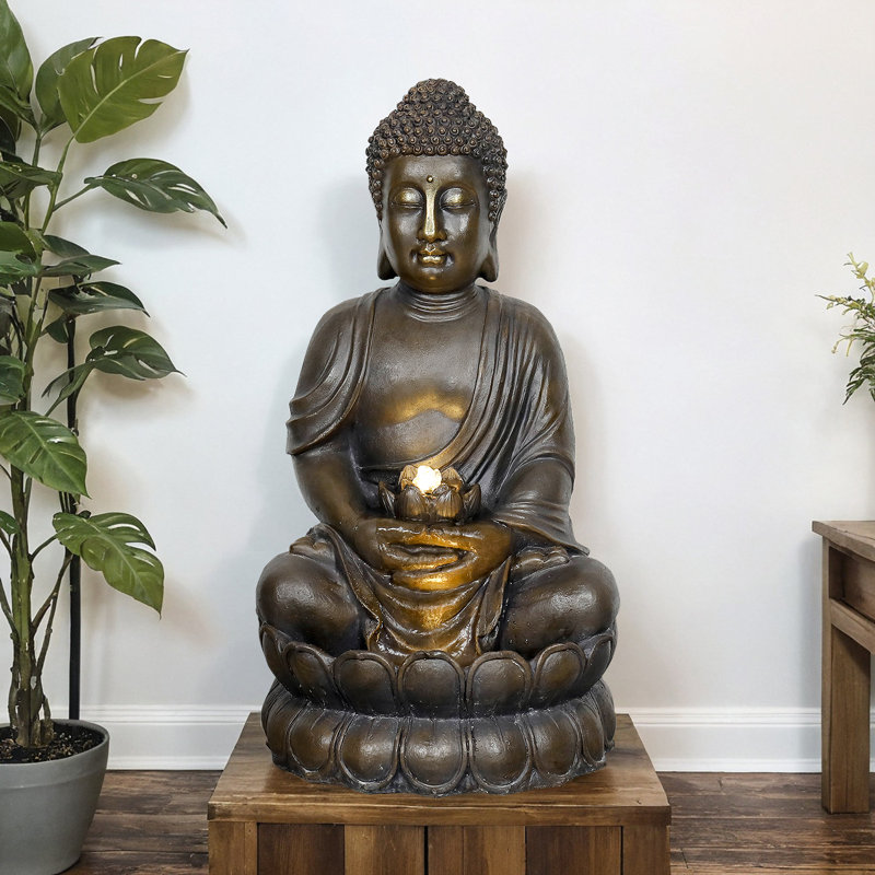 Fontaine extérieure 33 "en forme de Bouddha avec lumière DEL et pompe pour la maison