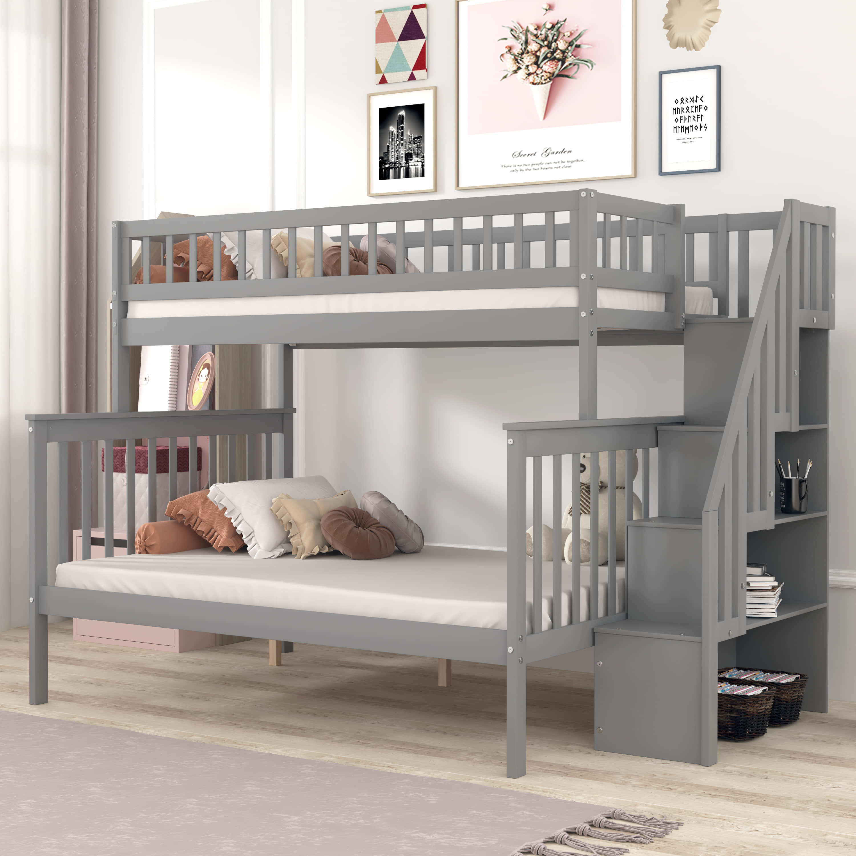 Harriet Bee Twin Over Full Stairway Bunk Bed With Storage - Wayfair Canada