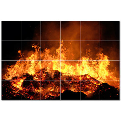 Fire Photo 8'' x 8'' Satin Ceramic Decorative Mural