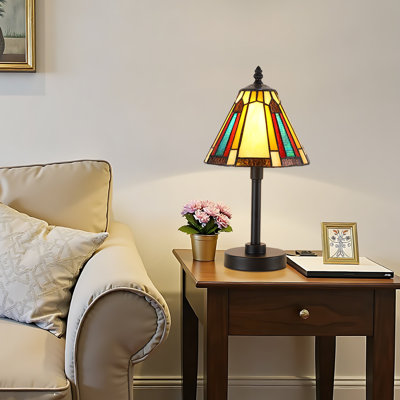 15'' Handcrafted Tiffany Style Table Lamp, Geometric Stained Glass Shade