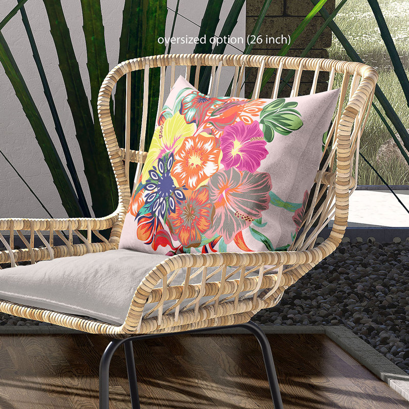 Vibrant Floral Faux Suede Square Throw Pillow 18x18