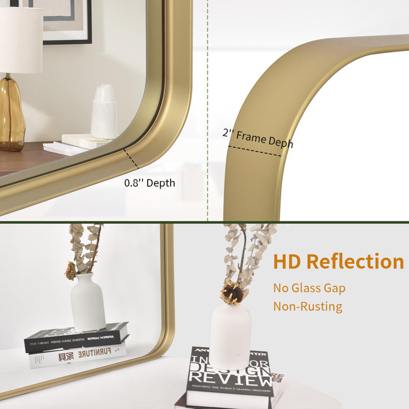 Wall Mount Mirror, Gold, 32.87" x 24.21"