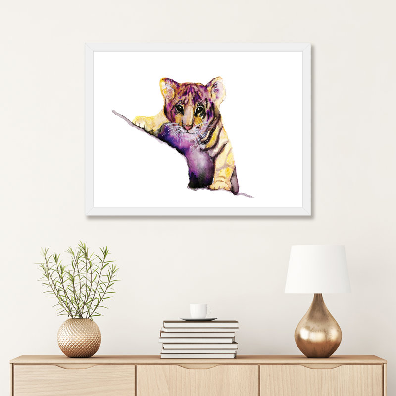 Art little tiger, H 16 po x l 24 po x P 1 po, Papier avec cadre blanc