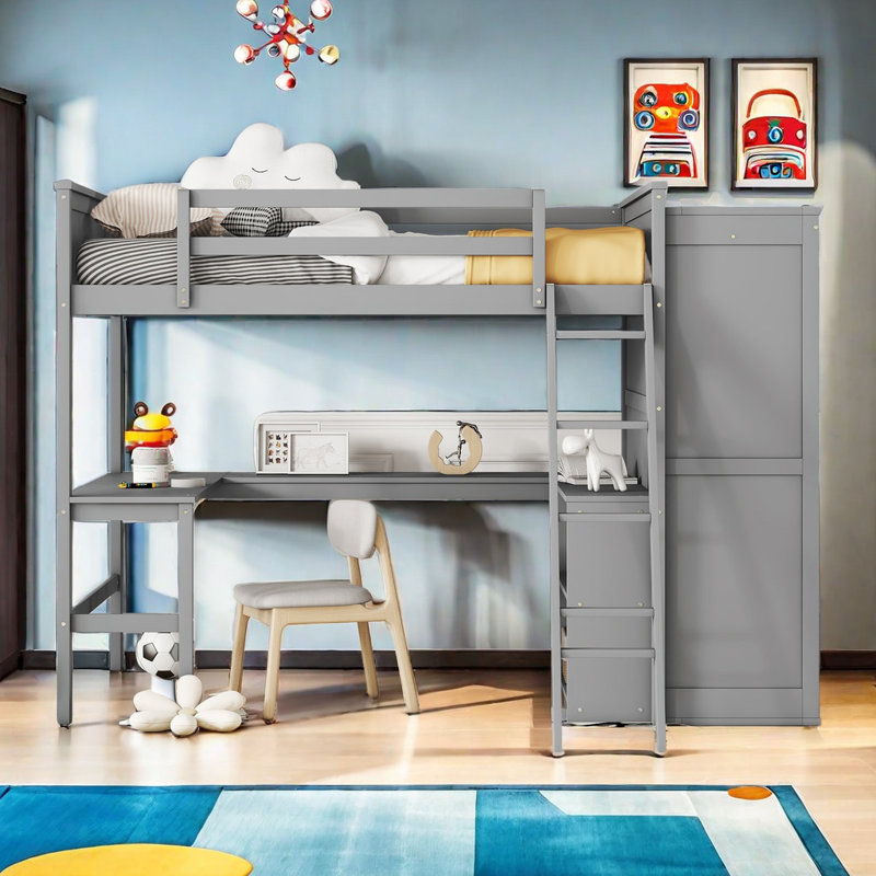 Lit mezzanine Joud Kids, Double, Gris