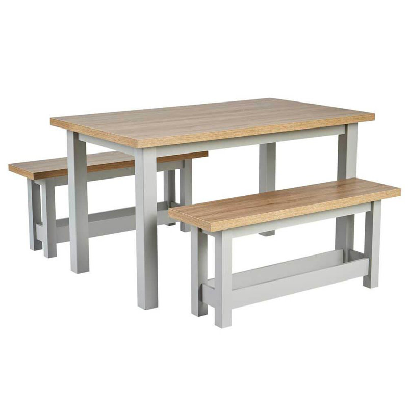 Calev 4 Person Grey Dining Table and Bench Set