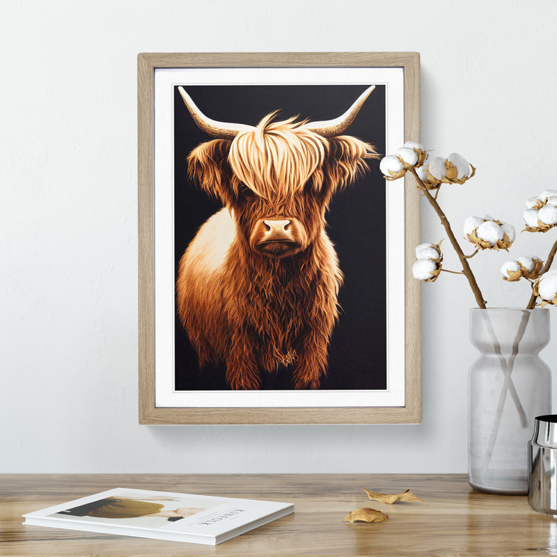 Splendid Highland Cow - Framed Print, 64cm H x 46cm W x 2cm D, Oak