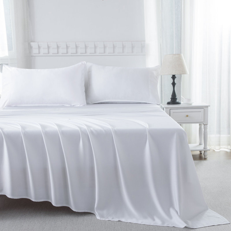 Ensemble de draps en rayonne de bambou 400TC, Très grand californien, Blanc