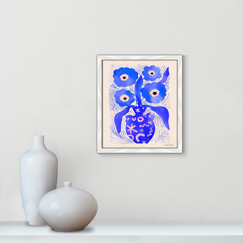 «Blue Flowers Matisse» par Bloom, Grain de bois blanc, L 13 po x H 15 po, Impression encadrée