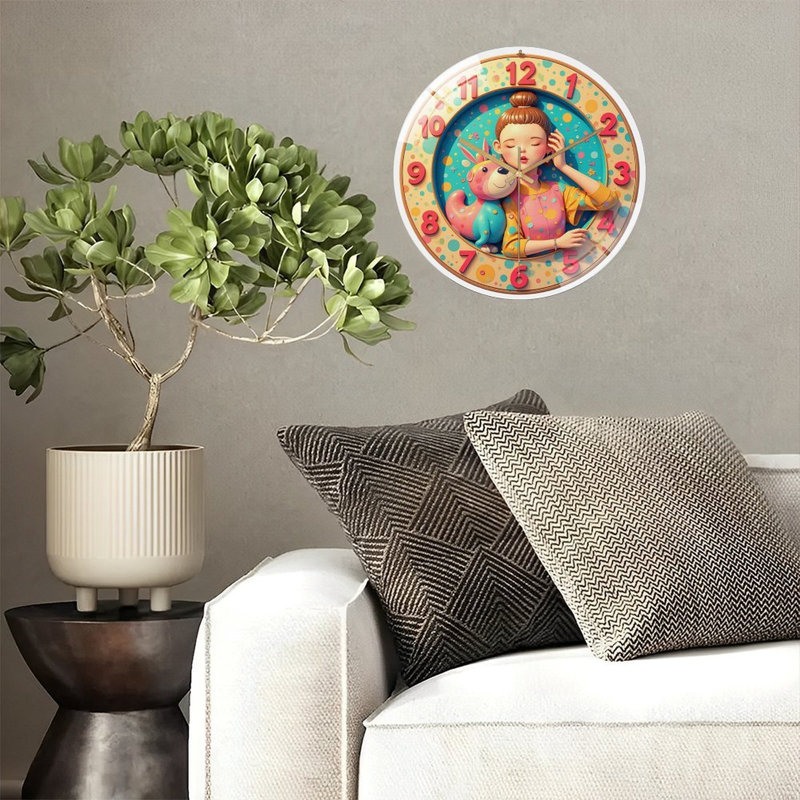 Colorful Wall Clock with Cute Animal Design for Home Decor Art - 12'' Modern Glass Wall Clock