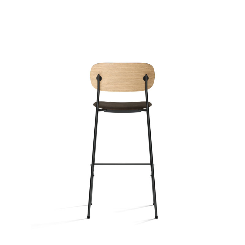 Co 30.91" Bar Chair, Natural/Black, Brown Leather