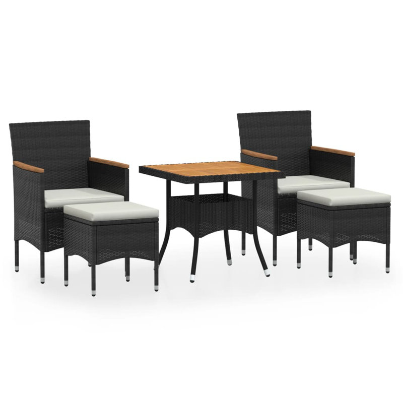 Ensemble de salle à manger de jardin, Blanc / noir / plateau en bois