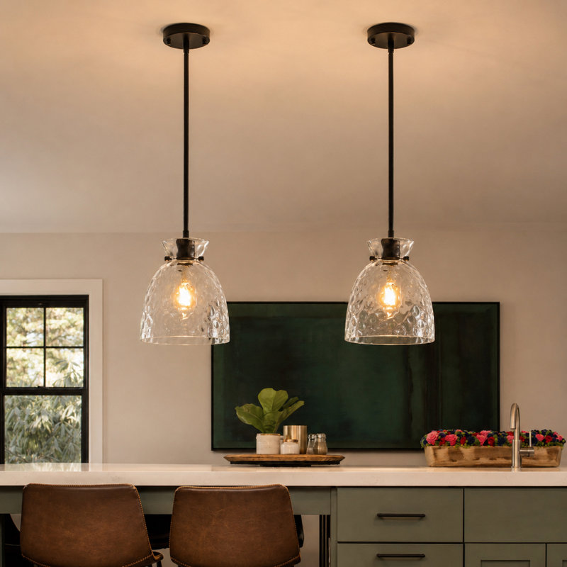 1 - Light Dimmable Dome Pendant Light, Matte Black