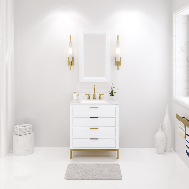 Meuble-lavabo de comptoir en marbre blanc Carrara de 30 po avec robinet Bristol, Blanc pur