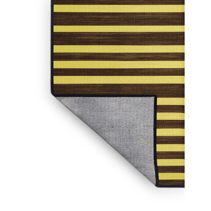 Tapis brun à rayures horizontales lavable à la machine, Rond 7 pi