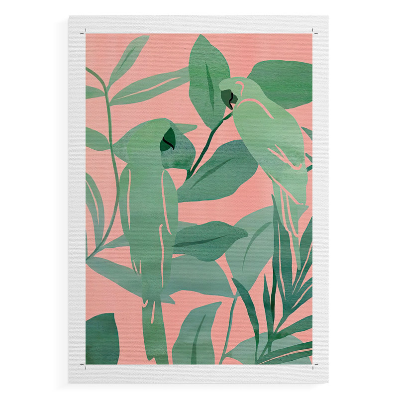 Oiseaux de paradis roses et verts II - reproduction de toile seulement - non encadrée, H 12 po x l 8 po