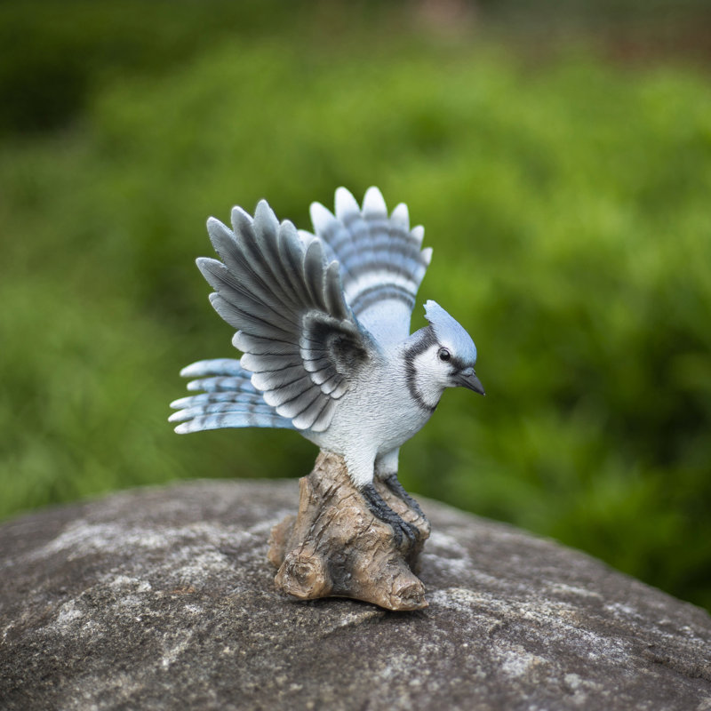 Blue Jay Wing Out on stump | Handcrafted Decorative Bird Statue for Home & Garden | Premium Polyresin, Weather-Resistant Indoor/Outdoor Decor