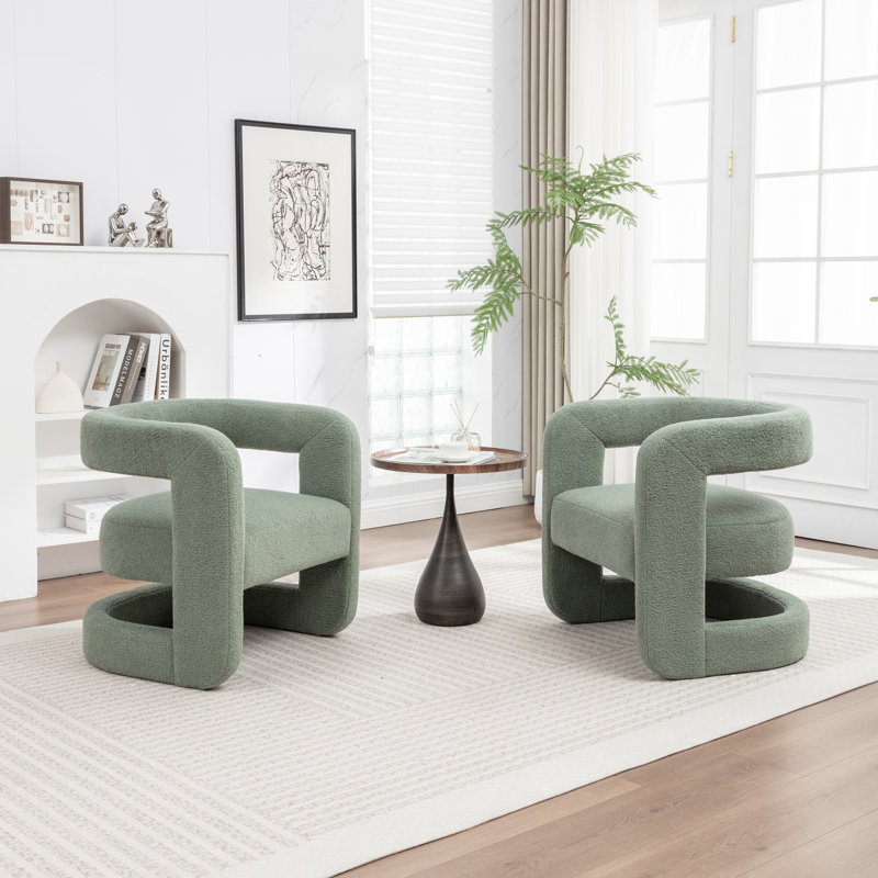 Modern Upholstered Barrel Chair, Green Teddy