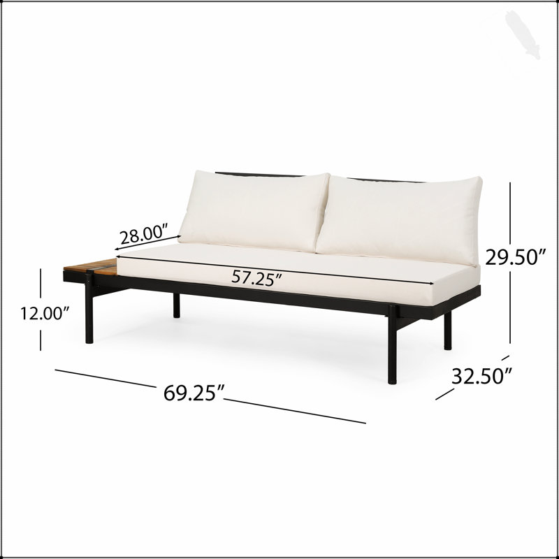 Canapé d'extérieur 2 places Theo avec structure en fer durable, bois d'acacia et coussins résistants à l'eau pour plus de confort et de style