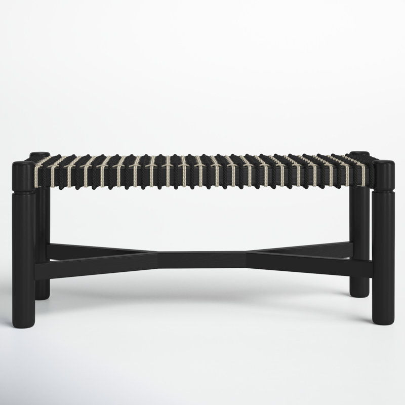 Black and Beige Handwoven Cord Seat Oak Bench