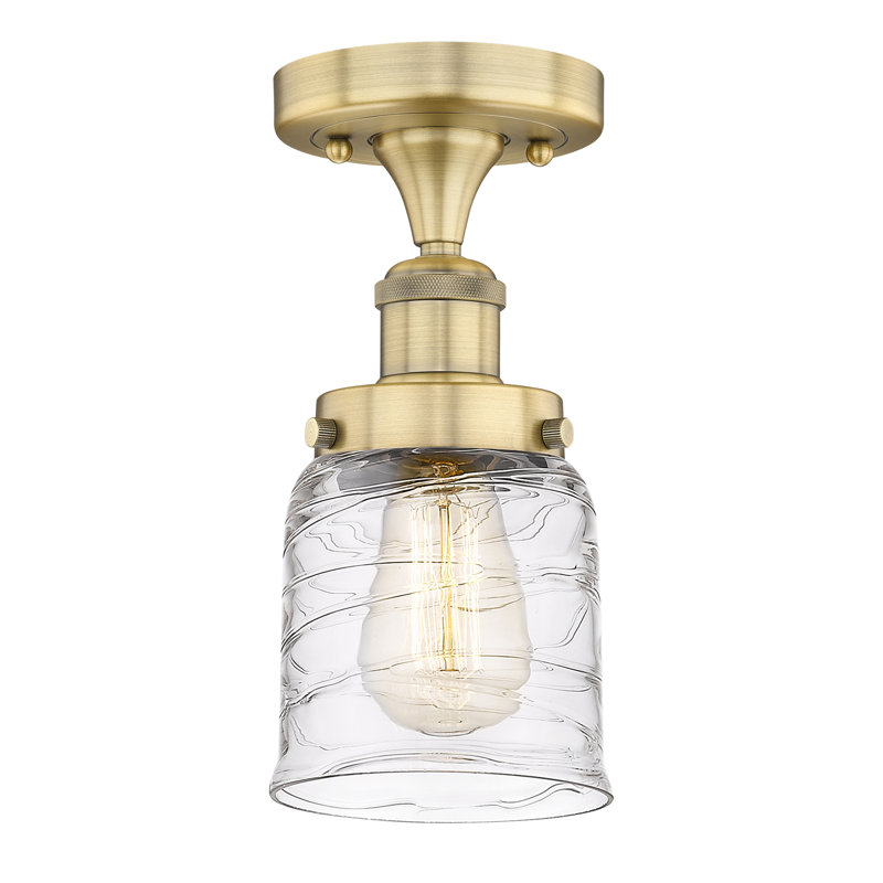 Ravishankar Glass Semi Flush Mount, Brushed Brass