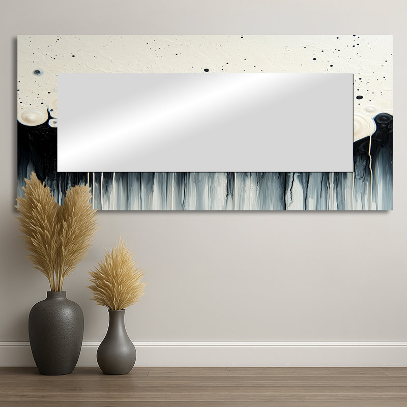 Vague noire et blanche, volcan rythmique I - miroir décoratif mural - imprimé sur métal, 28 po x 60 po