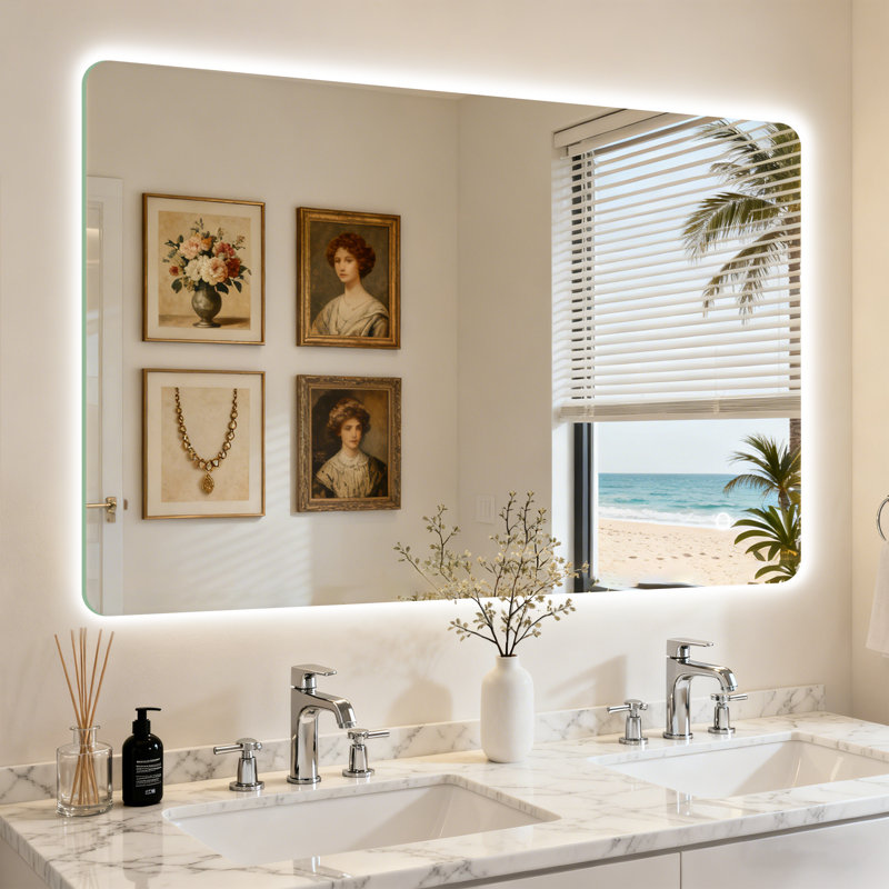 Miroir de salle de bain rectangulaire rétro rétroéclairé à DEL certifié UL, verre trempé antibuée 3 couleurs à intensité variable avec fonction mémoire