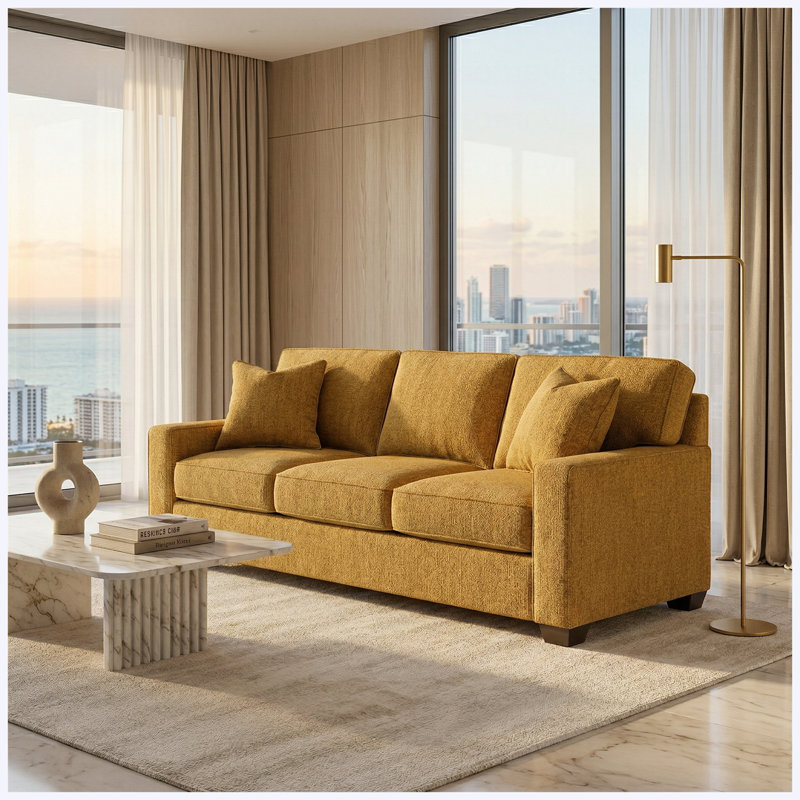 Canapé à 2 accoudoirs classique fabriqué aux États-Unis, livraison en 5 jours, tissu sur mesure, Antique Yellow Polyester