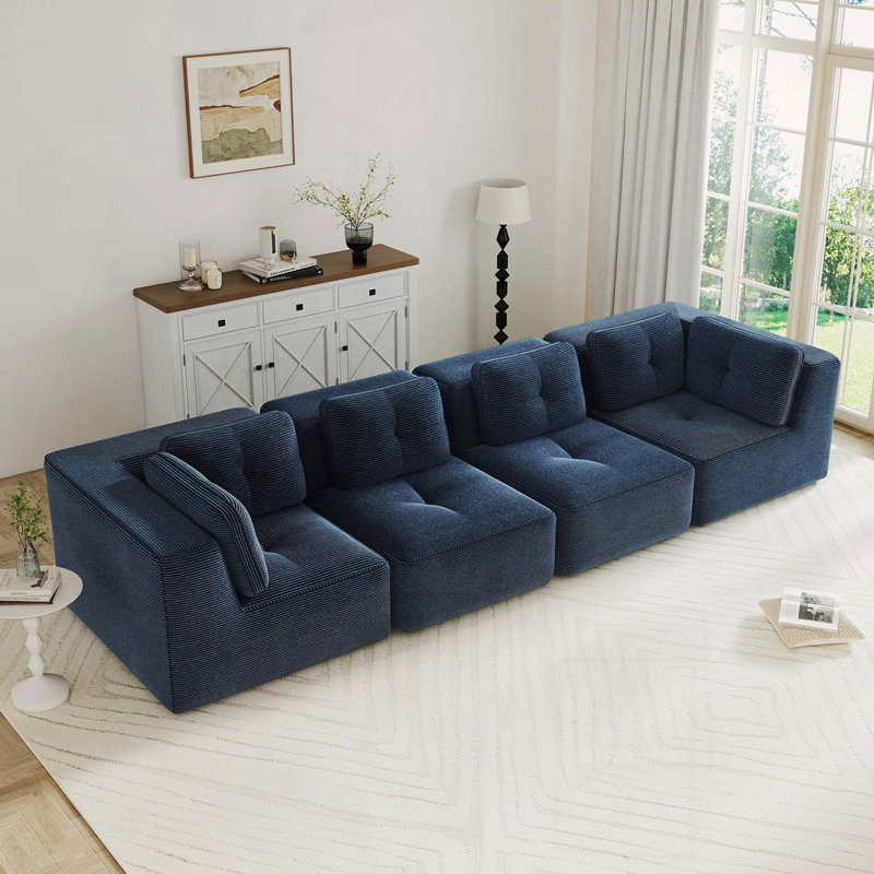 Canapé modulaire surdimensionné surdimensionné en velours côtelé, assise profonde, sans assemblage, antidérapant, Bleu