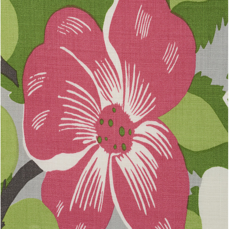 Tissu magnolias, Coquelicot / jaune