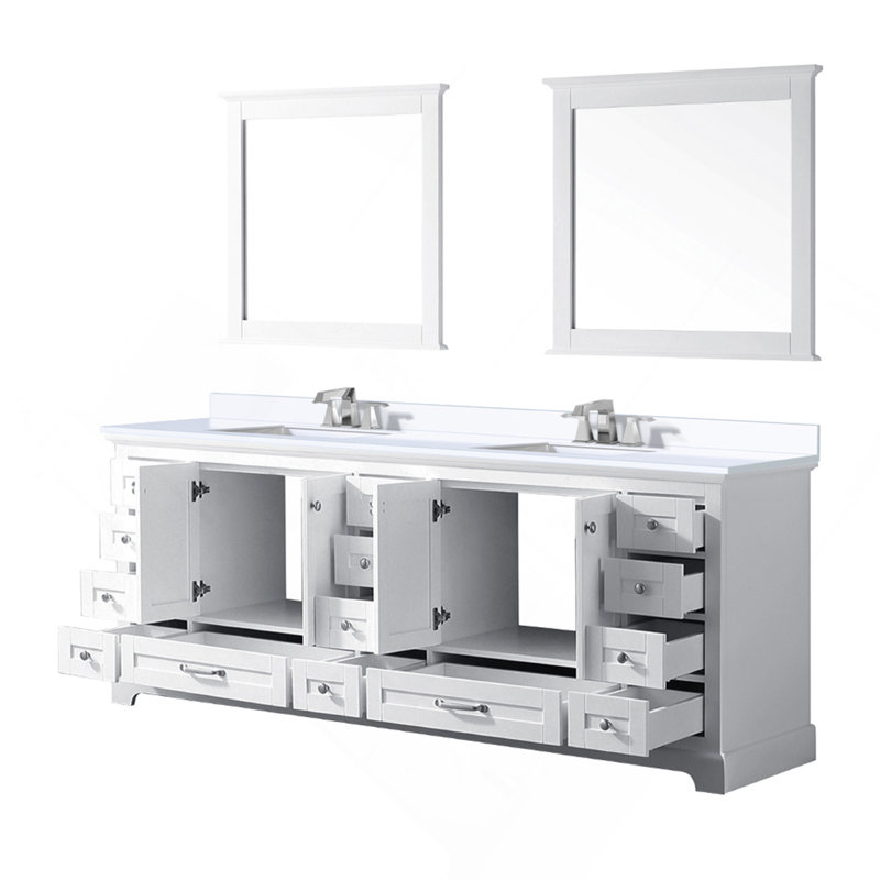 Meuble-lavabo double blanc 84 po X P 22 po D, plateau en marbre de culture, ensemble de robinet et Miroirs, Blanc