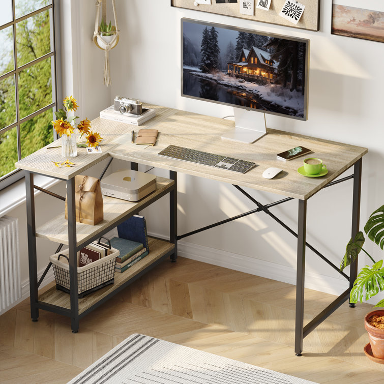 Walbrook Reversible L-Shape Computer Desks,  47'' or 55'' Work Desk with Adjustable Shelves