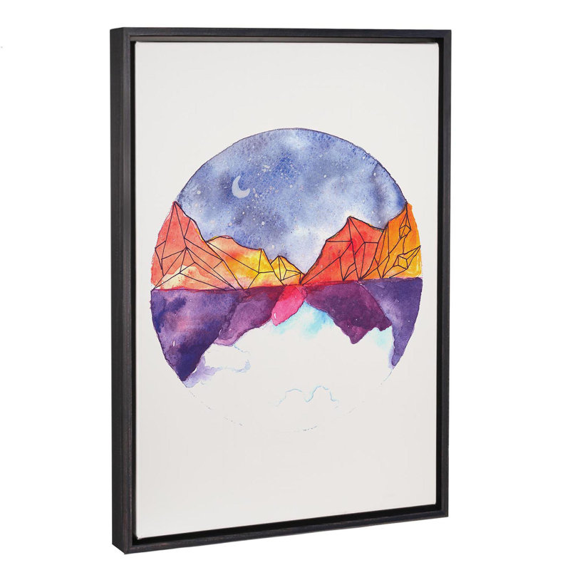 Art circulaire, H 26 po x l 18 po x P 1,5 po, Toile avec cadre noir patiné