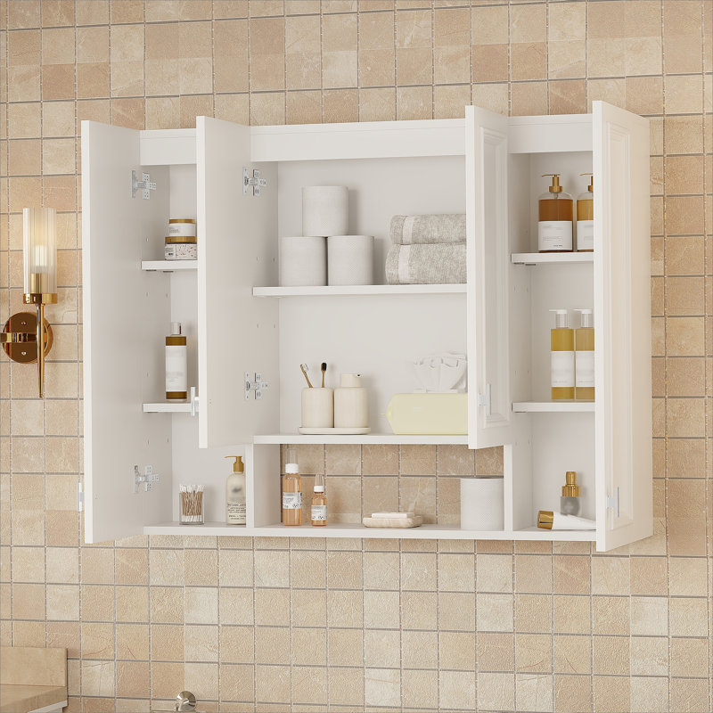 Armoire de salle de bain avec 5 tablettes réglables, armoire murale avec charnières à fermeture en douceur pour la salle de bain