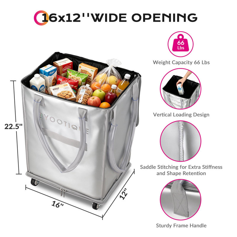 Sac de magasinage sur roulettes BYOUTIQUE, Silver