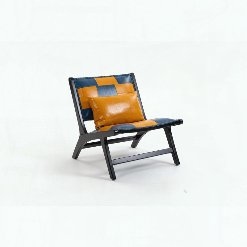 Chaise d'appoint Modern Boho - Structure en bois massif - Style scandinave, Bleu/jaune