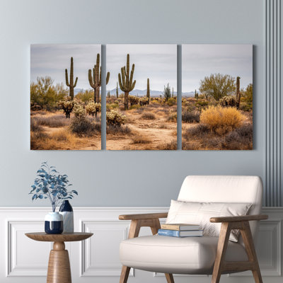 «Desert Cactus Landscape», ensemble de 3 reproductions d'art sur toile tendues